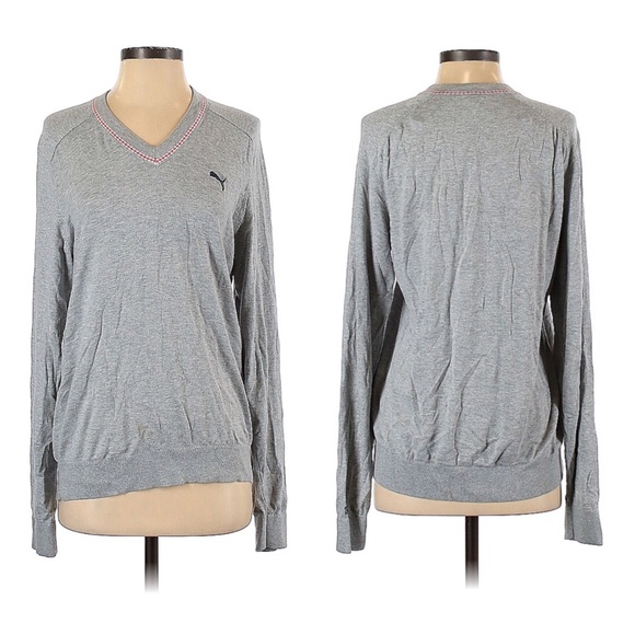 Puma Grey Knit Cotton & Cashmere V-Neck Pullover Golf Sweater, sz. S - Picture 1 of 17
